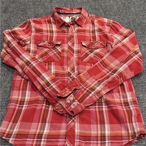 Analog AG Burton Red Plaid Men's Flannel Shirt snap buttons Medium